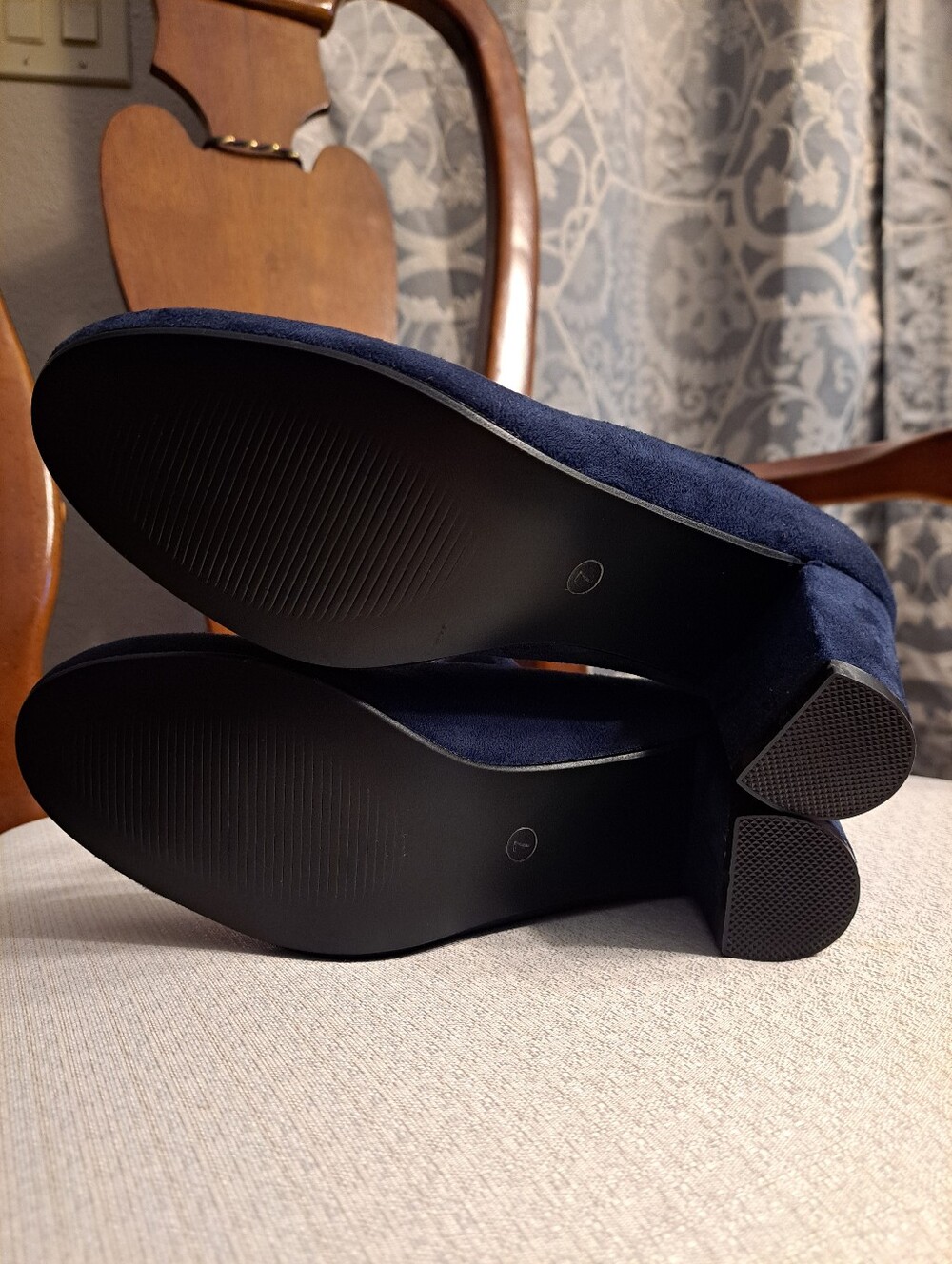 Navy Suede Block Heels - Picture 4 of 11